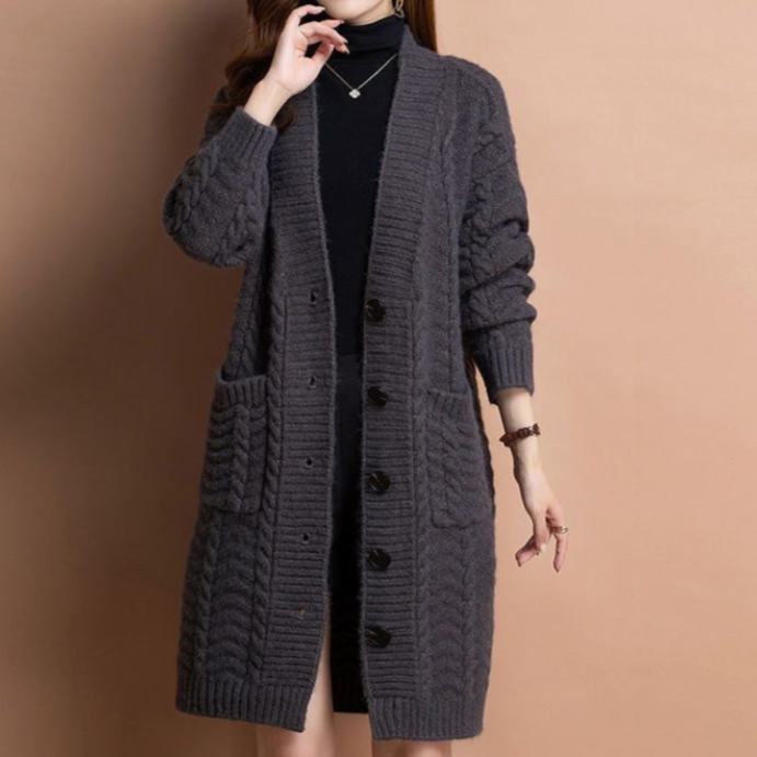 Cardigan torsadé mi-long tricoté sakizal