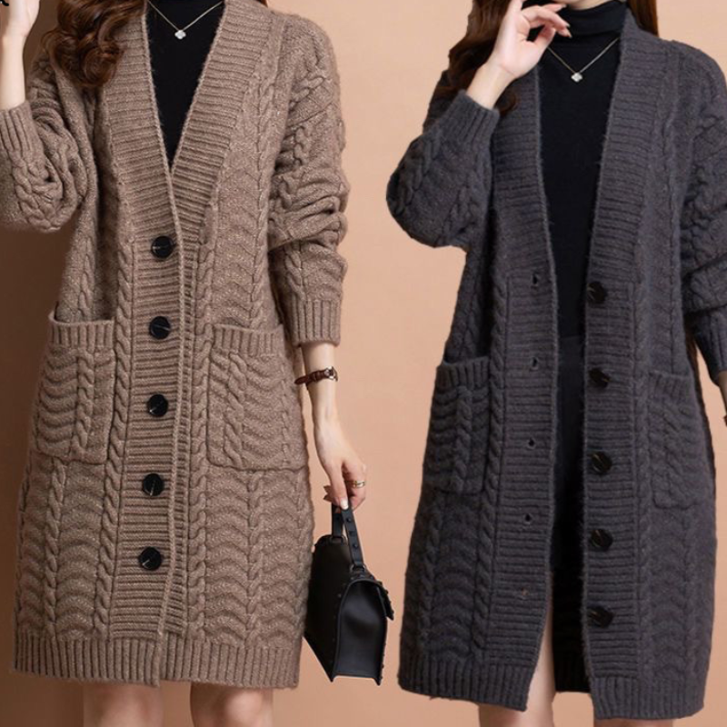 Cardigan torsadé mi-long tricoté sakizal