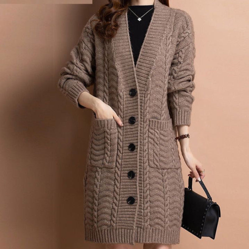 Cardigan torsadé mi-long tricoté sakizal