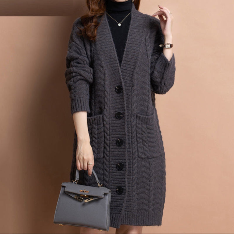 Cardigan torsadé mi-long tricoté sakizal