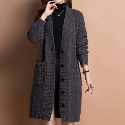 Cardigan torsadé mi-long tricoté sakizal