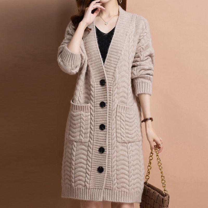 Cardigan torsadé mi-long tricoté sakizal