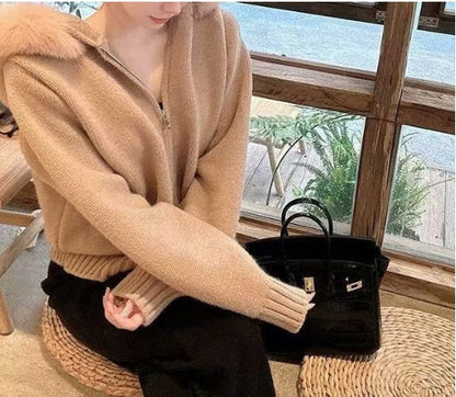 Cardigan à col en fourrure sakizal